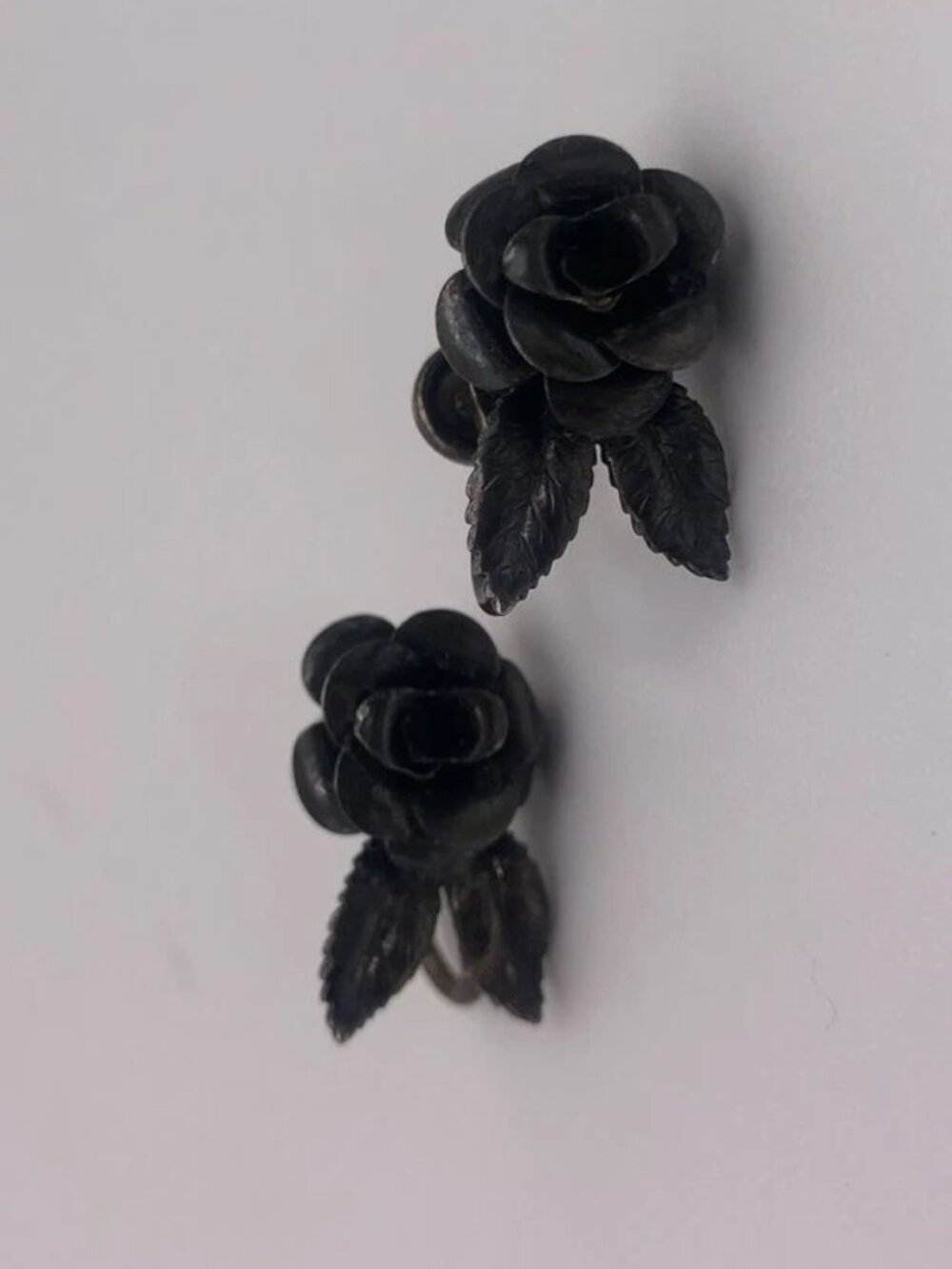 Vtg 925 Sterling Silver BEAU Non-Piercing Rose Floral Earrings - 11x18mm #8
